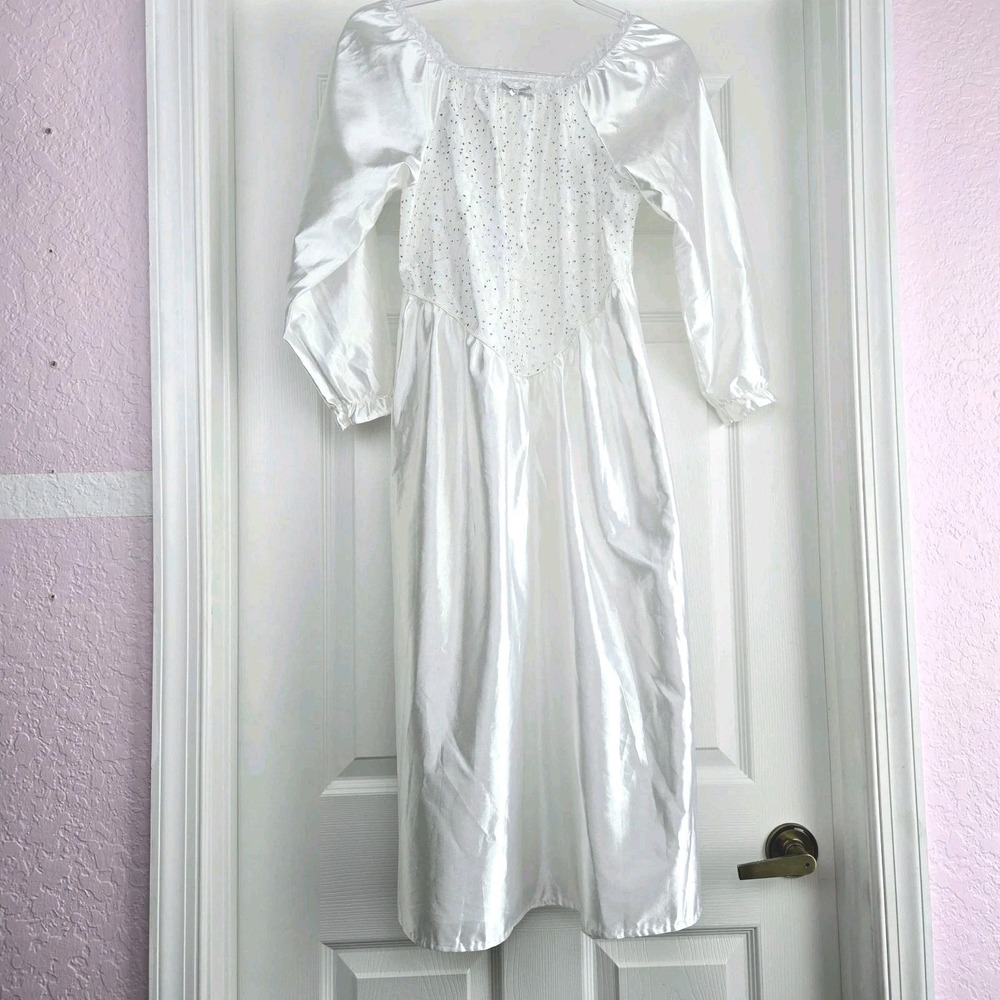 Candlesticks Girls Vtg White Satin Costume Long Nightgown Bling‎ Bodice Size 10